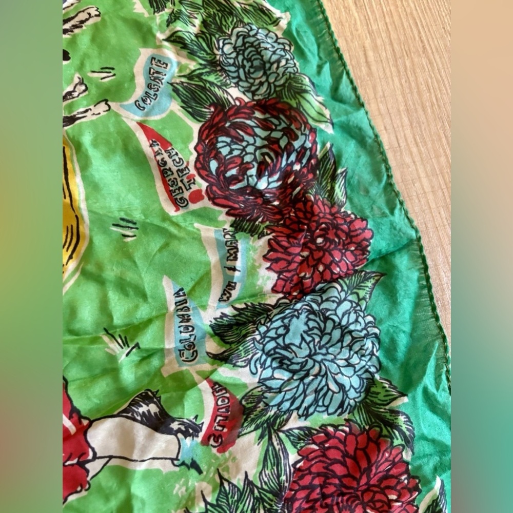 Vintage 1950s Silk College Football Scarf - Floral Border (many teams featured) - Picture 7 of 7